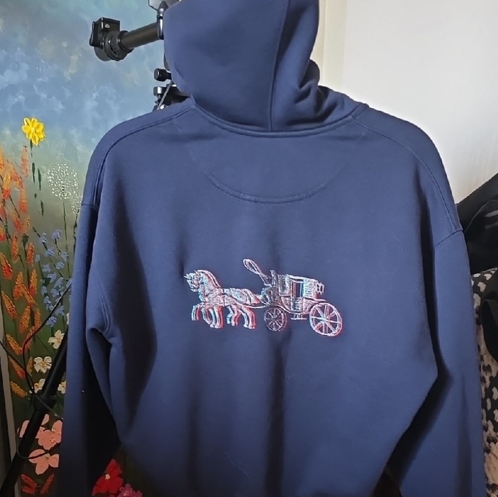 Coach Navy Blue Hoodie Sweater with cute Horse and carriage stitching on back